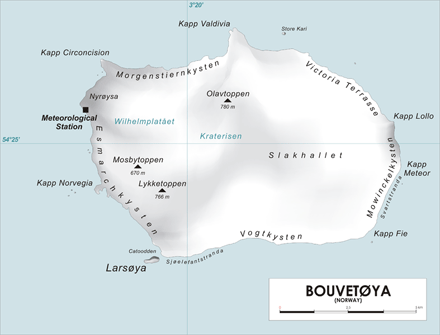 MAP OF BOUVET ISLAND, SOUTHERN ATLANTIC OCEAN. VARP. 