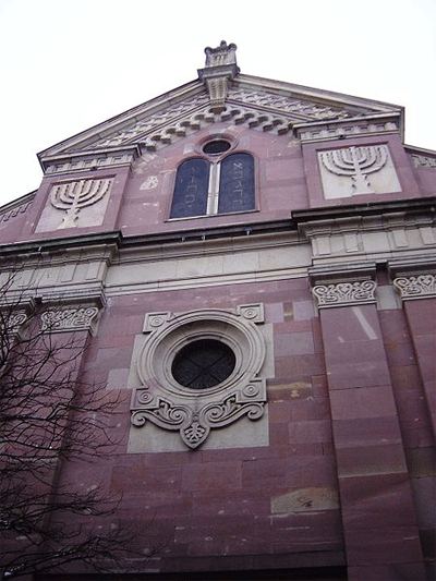 JEWISH AND KOSHER FRANCE: THE SYNAGOGUE IN MULHOUSE, ON RUE DES RABBINS.