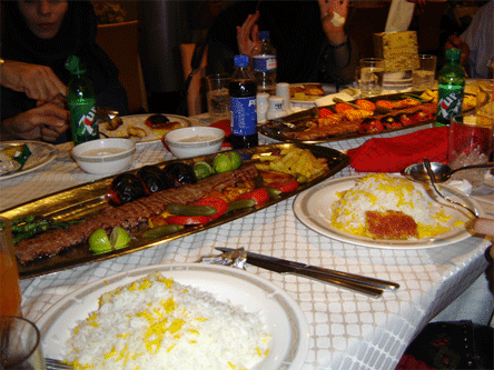 IRANIAN - PERSIAN RECIPES: KABABI ALBORZ. THIS IS A TYPICAL TABLE SETTING AND ELEMENTS OF A POPULAR IRANIAN DISH
