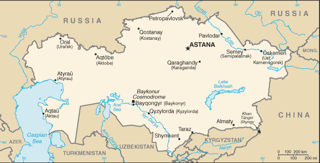 MAP OF KAZAKHSTAN מפת קזחסטן