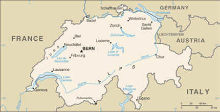 MAP OF SWITZERLAND  מפת שוויץ