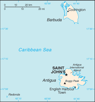 MAP OF ANTIGUA AND BARBUDA 