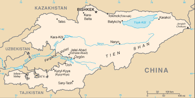 MAP OF KYRGYZSTAN מפת קירגיסטן
