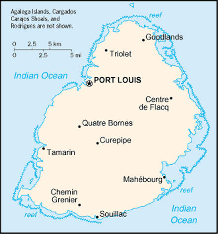 MAP OF MAURITIUS   מפת מאוריציוס