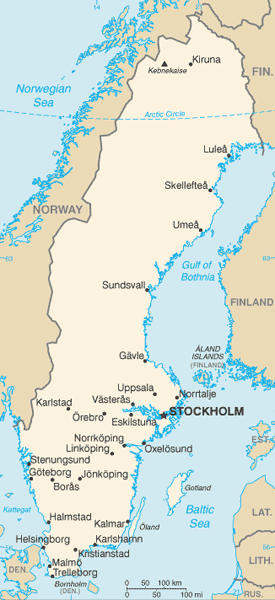 MAP OF SWEDEN   מפת שבדיה