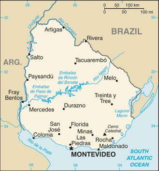 MAP OF URUGUAY  מפת אורוגוואי