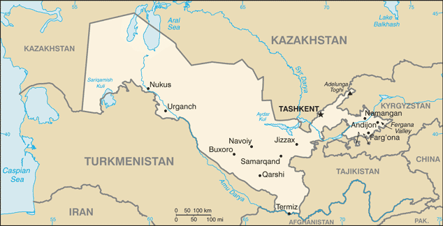 MAP OF UZBEKISTAN  מפת אוזבקיסטאן