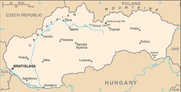 MAP OF SLOVAKIA מפת סלובקיה