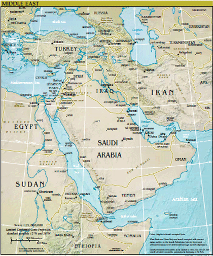 MAP OF THE MIDDLE EAST   מפת המזרח התיכון
