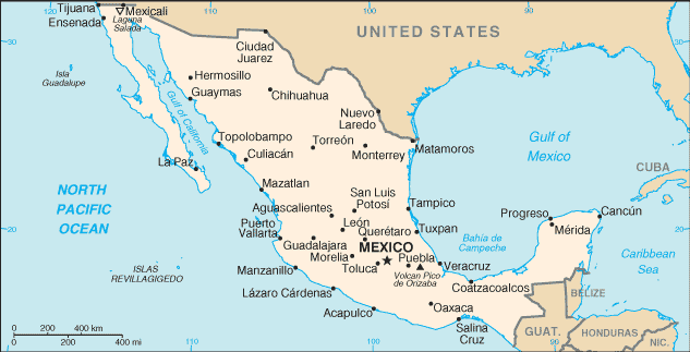 Map of Mexico  מפת מקסיקו